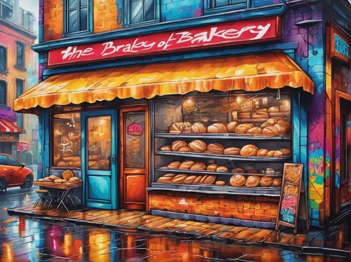 bakery,pastry shop,deli,pâtisserie,colored pencil background,pastries,watercolor shops,watercolor paris shops,pan dulce,watercolor cafe,bakery products,new york restaurant,paris cafe,pane,sweet pastries,pastelón,chocolatier,watercolor tea shop,oil painting on canvas,baguettes,Conceptual Art,Graffiti Art,Graffiti Art 09