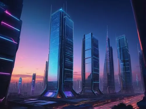 futuristic landscape,cybercity,cybertown,skyscrapers,cityscape,cyberport,monoliths,high rises,futuristic architecture,skyscraper,coruscant,futuristic,mainframes,cyberworld,arcology,scifi,highrises,skyscraping,synth,urban towers,Illustration,Realistic Fantasy,Realistic Fantasy 12