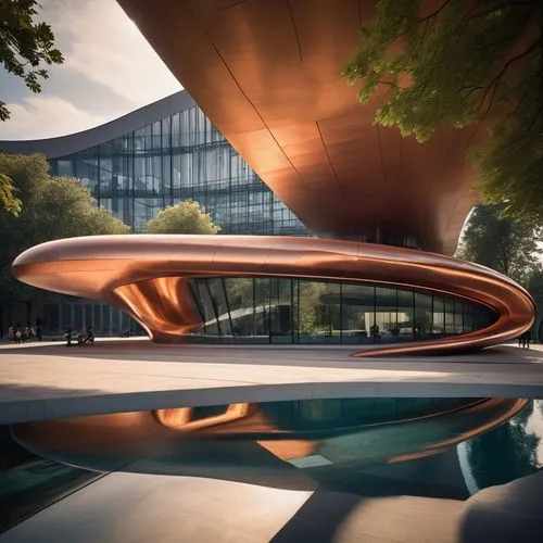 COPPER THEME, COPPER CLADDING,futuristic art museum,futuristic architecture,mclaren automotive,corten steel,autostadt wolfsburg,mercedes-benz museum,modern architecture,archidaily,futuristic landscape