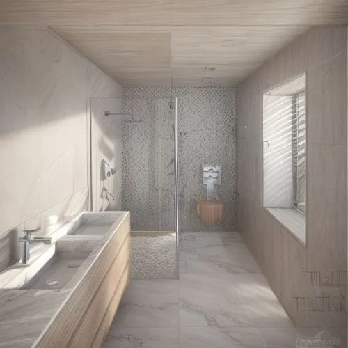 oak tiles with light grey terrazzo tiles,modern minimalist bathroom,luxury bathroom,3d rendering,shower base,bathroom,shower bar,shower door,render,shower panel,washroom,interior modern design,ceramic