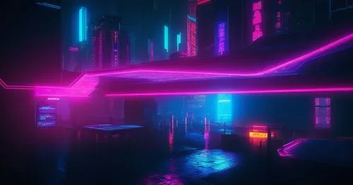 a digital city with neon light up buildings,neon light,nightclub,neon coffee,neon arrows,80's design,cybertown,Conceptual Art,Sci-Fi,Sci-Fi 26