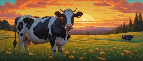 Describe the peaceful life of a contented dairy cow grazing in a lush meadow.,holstein cow,cows on pasture,cow,alpine cow,two cows,holstein cattle,mother cow,mountain cows,cows,moo,dairy cow,dairy cow