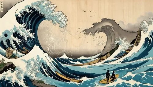 the great wave off kanagawa,japanese waves,hokusai,japanese wave paper,japanese wave,hiroshige,Illustration,Paper based,Paper Based 30