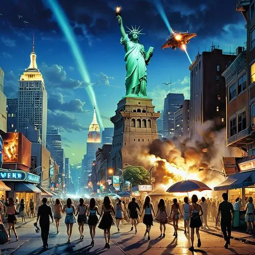 cloverfield,apocalypses,cartoon video game background,apocalyptic,apocalypso,new year 2022,new york,end of the world,megacities,the end of the world,superhero background,cloverland,armageddon,apocalypticism,american movie,wonder woman city,megapolis,the new year 2020,freedomland,newyork,Conceptual Art,Sci-Fi,Sci-Fi 19