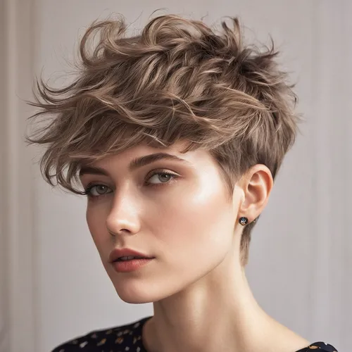 The wolf cut hairstyle is the ultimate way to channel your inner wild side.,asymmetric cut,pixie cut,pixie-bob,short blond hair,layered hair,feathered hair,smooth hair,pompadour,natural color,golden c