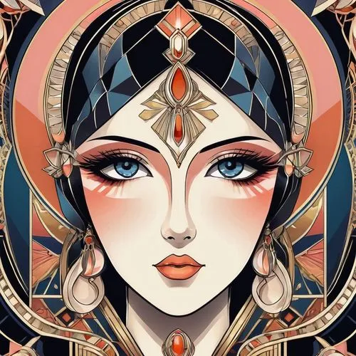 art deco woman,priestess,amidala,wadjet,estess,oiran,oriental princess,priestesses,concubine,art deco,boho art style,iconographer,sorceress,adobe illustrator,buccellati,hathor,viveros,bohemian art,dieckmann,fantasy woman,Illustration,Vector,Vector 16