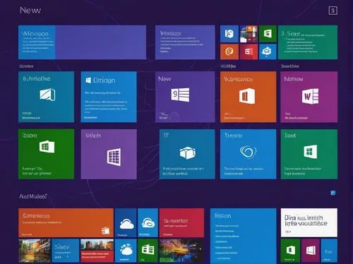 Modern Windows 8 style, flat color scheme, clean typography, grid-based layout, rectangular shapes, minimalistic, simple icons, bold lines, vibrant colors, tile-based interface, Microsoft-inspired, fu