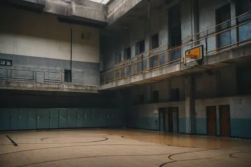 Gloomy charter school, brutalist architecture, inspired by prison design, grey concrete walls, metal bars on windows, rusted iron doors, dimly lit corridors, eerie atmosphere, stern-looking teachers, 