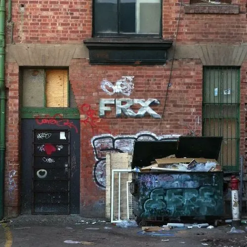 Cigarette Label that reads: "FIRE STIX", Logo masterpiece, Ultra realistic, dark, urban city, Grunge style,  High quality,  Red and white color Palette, Urban grunge, ,a very old brick building with a