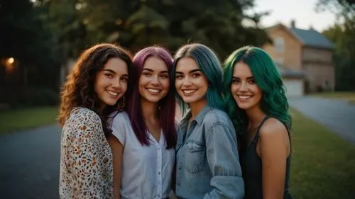 green hair,women friends,x3,beautiful photo girls,young women,beautiful women,three friends,m m's,sirens,duck females,hierochloe,friendly three,trio,triplet lily,rainbow background,vintage girls,edit,