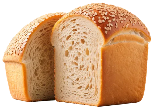 Loaf of bread, crusty exterior, soft interior, golden brown color, sesame seeds on top, rustic texture, artisanal style, slight tear on crust, morning light, 3/4 composition, shallow depth of field, w