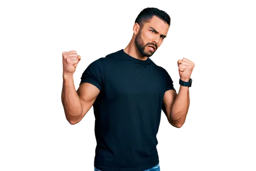 Angry muscular man, African American, 30s, strong facial expression, short black hair, beard, white shirt, rolled up sleeves, clenched fist, standing, protest, serious, dramatic lighting, shallow dept