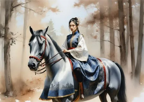 horseback,cuirassier,yuanji,noblewoman,horsewoman,horseback riding,Illustration,Paper based,Paper Based 13