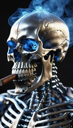 skull cyborg, blue flame all head, smoke, chrome, biting a cigar,smoke background,smoking man,smoker,smoking pipe,burning cigarette,nonsmoker,smoking cigar,antismoking,smoking,cigarette,pipe smoking,q