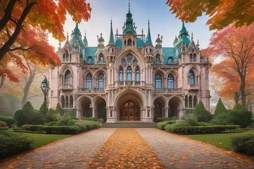 fairy tale castle,fairytale castle,nidaros cathedral,fairy tale castle sigmaringen,neogothic,gothic church,autumn background,haunted cathedral,transylvania,gothic style,autumn scenery,hohenzollern,castle of the corvin,hohenzollerns,chrobry,hohenzollern castle,defense,portal,wallachia,gold castle,Conceptual Art,Fantasy,Fantasy 24