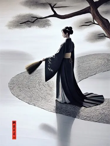 japanese art,guqin,kyudo,geisha,geisha girl,yimou,Illustration,Realistic Fantasy,Realistic Fantasy 08