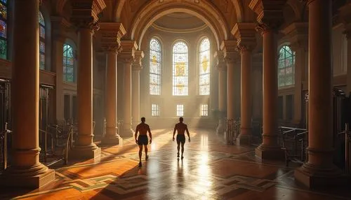 hall of the fallen,theed,cathedral,sanctuary,church painting,corridor,corridors,hallway,golden light,the cathedral,sanctum,mausolea,mausoleums,labyrinthian,louvre,mirogoj,entrance hall,basilica,visitors,monastery,Photography,General,Realistic