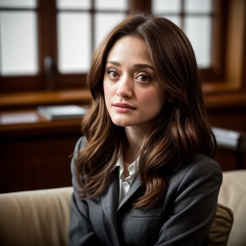 Emmy Rossum 21-year-old, inquisitive expression (Nikon PC 35mm f2.8),banks,madeleine,navy suit,british actress,businesswoman,business woman,official portrait,lawyer,portrait of christi,business girl,a