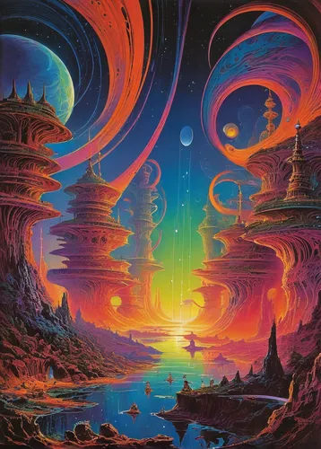 alien world,fire planet,vast,alien planet,flow of time,futuristic landscape,space art,astral traveler,mushroom landscape,psychedelic art,planet alien sky,dimensional,planets,vortex,inner space,utopian,travelers,fantasy landscape,trip computer,aura,Conceptual Art,Sci-Fi,Sci-Fi 19