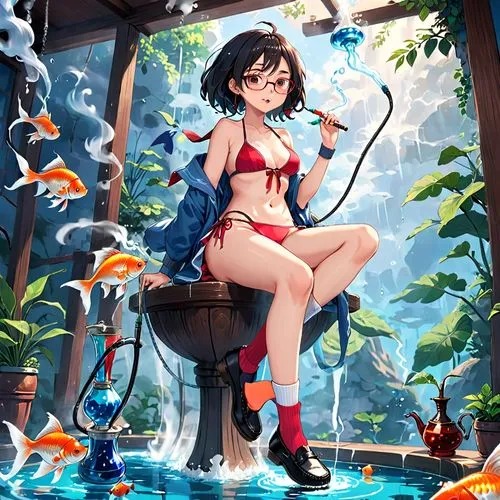 umi,nue,underwater background,riska,onsen,summer background,filia,mio,summer umbrella,nami,yahagi,tsugumi,lily water,swimmable,oceanica,haibei,aquarium,akeno,mei,tropical fish,Anime,Anime,Traditional