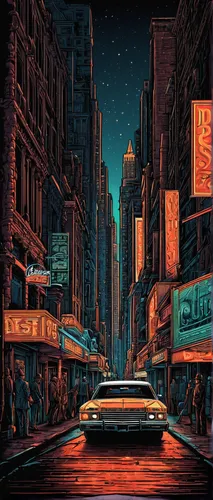 retro background,tokyo city,night scene,cityscape,tokyo,city at night,sci fiction illustration,city lights,retro music,metropolis,new york streets,street canyon,new york taxi,3d car wallpaper,night highway,retro styled,city highway,vector illustration,boulevard,retro automobile,Illustration,Realistic Fantasy,Realistic Fantasy 25