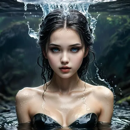 water nymph,water lotus,in water,flowing water,water flowing,photoshoot with water,watery heart,jingna,water fall,black water,wet girl,waterfall,acqua,siren,water flow,water splash,naiad,water bath,under the water,wet,Conceptual Art,Fantasy,Fantasy 34