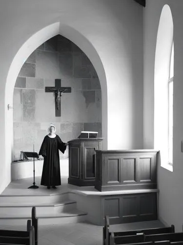 The scene is a monochromatic blend of white and black, as the year 1970 comes to a close. In the center of the frame, a revered Lutheran woman can be seen standing proudly on the raised pulpit, donnin