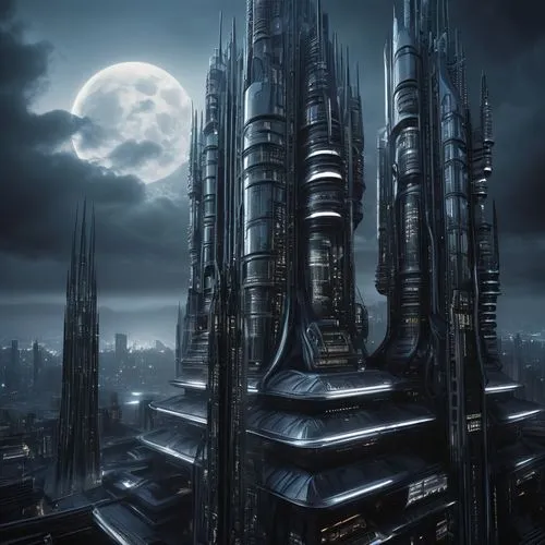 coruscant,gothams,futuristic architecture,spires,arcology,barad,black city,futuristic landscape,arkham,morgul,giger,metropolis,orthanc,coruscating,gotham,fantasy city,cardassia,citadels,theed,imperialis,Conceptual Art,Sci-Fi,Sci-Fi 02