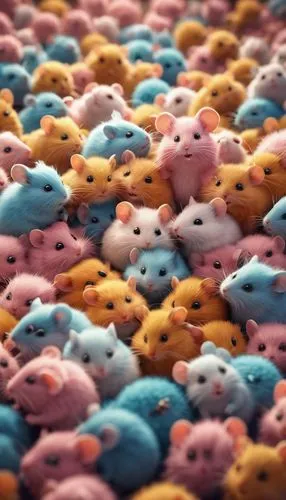 A plasma Universe, looks like A cluster of cute fluffy micro-mouses, high quality, 8K Ultra HD, 3D effect, three dimensional effect, 3d render, octane render, Isometric, awesome full color, Pixar 3D s