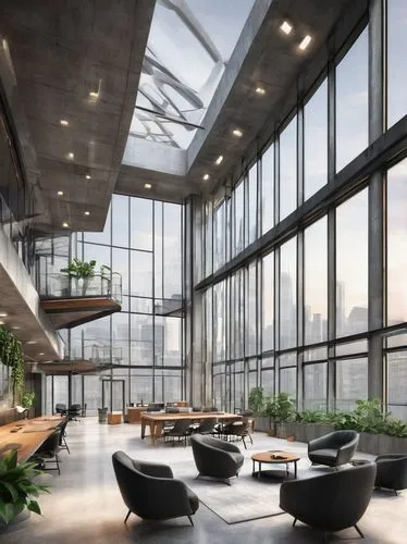 modern office,penthouses,atriums,loft,offices,glass wall,lofts,interior modern design,conference room,modern decor,office buildings,contemporary decor,bureaux,sky apartment,renderings,daylighting,glass facade,lobby,gensler,sky space concept,Illustration,Black and White,Black and White 30