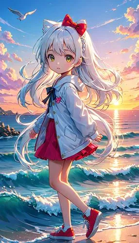 beach background,ocean background,takane,peko,kokoro,ocean,Anime,Anime,Realistic