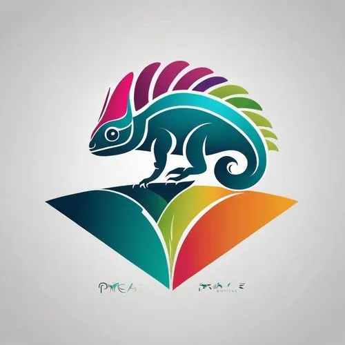 Logo for Promeai on the theme of chameleon, flat abstract vector art, with text "promeai",parrotfish,mermaid vectors,hippocampus,kokopelli,cancer logo,dragon design,marine reptile,dolphin background,l