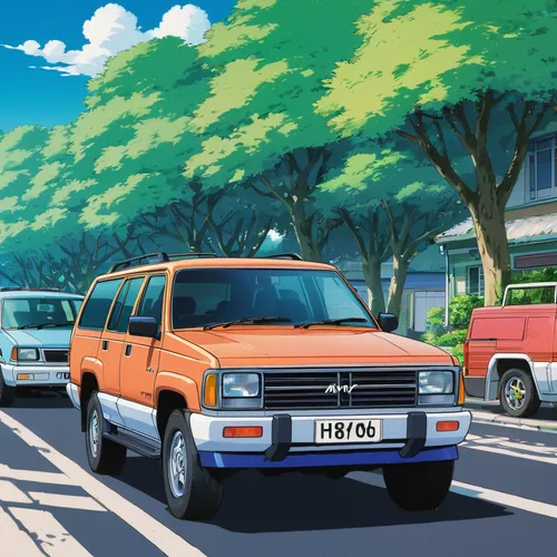 toyota liteace,toyota hiace,isuzu,nissan caravan,suzuki wagon r,daihatsu boon,honda concerto,daihatsu charade,sakura background,chevrolet astro,vanagon,toyota masterace,isuzu trooper,japanese sakura background,mitsubishi delica,toyota ft-hs,ford aerostar,kei truck,daihatsu terios,ford orion,Illustration,Japanese style,Japanese Style 03