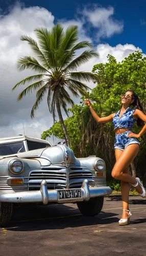 cuba background,classic car and palm trees,blue hawaii,retro pin up girls,pin-up girls,ghia,pin up girls,eurobeat,girl and car,lowrider,retro pin up girl,pin-up model,ford thunderbird,edsel,car hop,fleetline,pin ups,pin-up girl,retro women,pin up girl,Conceptual Art,Fantasy,Fantasy 04