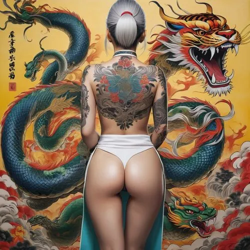 tattoo girl,oriental painting,asian vision,bodypaint,oriental girl,moondragon,Photography,Documentary Photography,Documentary Photography 30