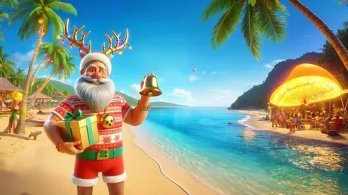 santa claus at beach,christmas on beach,christmas island,corona christmas,christmas background,christmasbackground,travelocity,st claus,elfed,claus,north pole,lutin,roelf,santa claus with reindeer,santaji,holidaymaker,ho ho ho,elfie,christmas wallpaper,feliz navidad