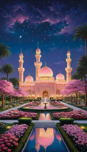 agrabah,dubai garden glow,grand mosque,ramadan background,mosques,ramadani,Illustration,Realistic Fantasy,Realistic Fantasy 08