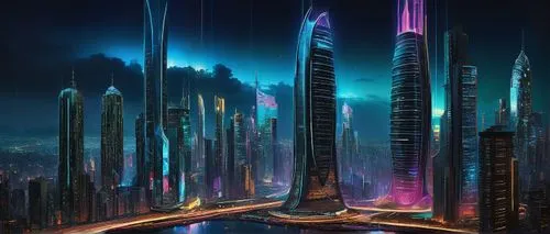 Futuristic zwcad architecture, year 2024, skyscraper, luxurious, modern, sleek, metallic, glass, steel, curved lines, neon lights, holographic advertisements, bustling cityscape, metropolitan area, ni