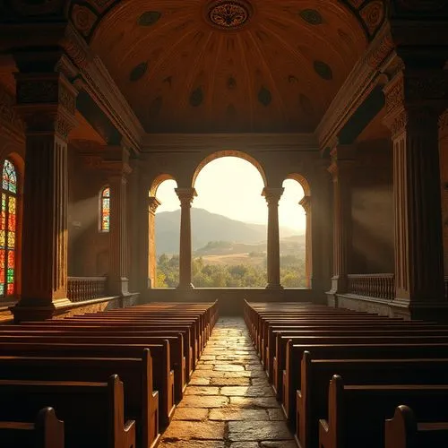 chapel,pilgrimage chapel,tabernacle,oratory,ecclesiatical,sanctuary,altar,sacristy,christ chapel,ecclesiastical,interior view,chancel,wayside chapel,risen church,santuario,church windows,collegiate basilica,forest chapel,presbytery,the basilica,Photography,General,Realistic