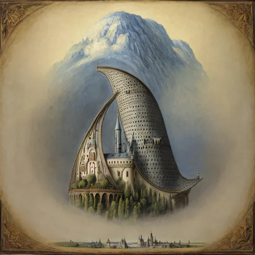 basil's cathedral,russian pyramid,tower of babel,airship,ancient harp,airships,wigwam,the volcano avachinsky,celtic harp,whipped cream castle,baron munchausen,musical dome,conical hat,mitre peak,saint basil's cathedral,harp of falcon eastern,cloud mountain,matterhorn,stratovolcano,euclid,Calligraphy,Painting,Fantasylism