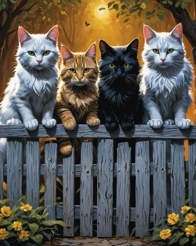 cats on brick wall,cat family,thunderclan,gatos,vintage cats,catterns,Conceptual Art,Daily,Daily 01