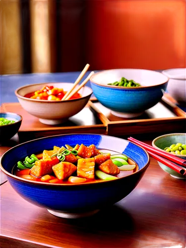 Steaming bowl, Chinese cuisine, food combination, assorted dishes, wooden table, ceramic plates, chopsticks, soy sauce, ginger, scallions, savory aroma, mouthwatering, warm lighting, shallow depth of 