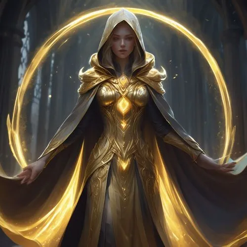 sorceress,priestess,paladin,golden crown,mage,the enchantress,light bearer,goddess of justice,mary-gold,libra,jaya,golden wreath,zodiac sign libra,summoner,sterntaler,cloak,fantasia,dodge warlock,fantasy portrait,magic grimoire,Conceptual Art,Fantasy,Fantasy 01