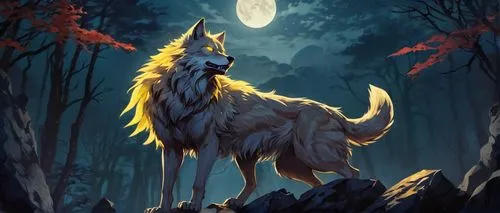 howling wolf,howl,constellation wolf,fenrir,aleu,wolpaw,blackwolf,wolfen,european wolf,wolfsfeld,wolfsangel,wolfdog,kindred,gray wolf,lycan,wolf,loup,wolfsschanze,okami,werewolve,Illustration,Japanese style,Japanese Style 04