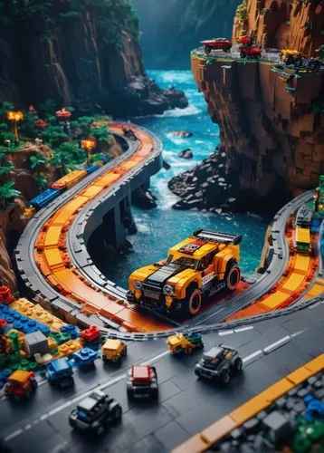 lego car,lego background,coastal road,3d car wallpaper,street canyon,mountain highway,miniature cars,racing road,lego trailer,roads,alpine drive,race track,road construction,lego,transport and traffic,city highway,car racing,winding roads,lego blocks,mountain road,Photography,General,Cinematic