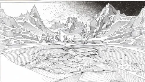 fractal environment,topography,panoramical,terraforming,srtm,fractals art,glacial landform,snow mountain,mountain world,mountainous landforms,terrain,mandelbulb,snow mountains,ice planet,virtual landscape,glaciers,snow drawing,escher,cartography,aeolian landform,Design Sketch,Design Sketch,Hand-drawn Line Art