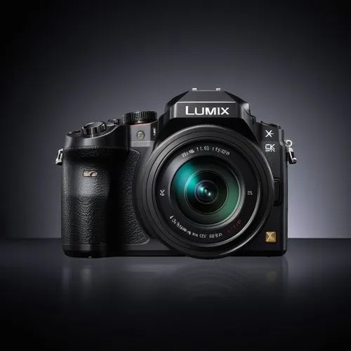 a lumix camera with black dark background , wide angle, long shot. with shadow
,the panasonic camera with the lens showing,lumix,lenzing,lubitel 2,lensing,lensbaby,lummox,Photography,General,Realistic