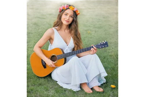 girl in flowers,guitar,beautiful girl with flowers,country dress,floral background,folksinger,concert guitar,playing the guitar,flower background,black-eyed susanne,ukulele,songwriter,folksongs,country song,ukelele,bareilles,classical guitar,acoustic guitar,folksong,strumming,Illustration,Paper based,Paper Based 10