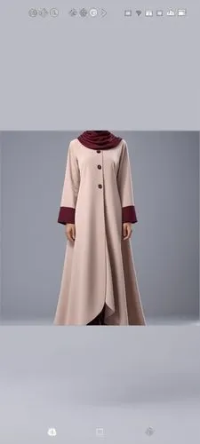 3d fashion drawing for Muslim hijab with 4k with loose design with  with suede with dots with ،with 3d drawing with burgundy loose style ,an image of the front and back sides of a pink coat,thatgameco