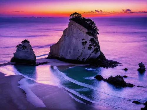 new zealand,purple landscape,petra tou romiou,the twelve apostles,twelve apostles,shipwreck beach,algarve,pacific coastline,beautiful beaches,great ocean road,cliffs ocean,pink beach,cliffs of etretat,paparoa national park,ruby beach,aphrodite's rock,landscapes beautiful,rock erosion,sea stack,landscape photography,Illustration,Abstract Fantasy,Abstract Fantasy 21